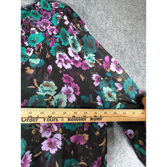 Susan Graver Blouse Women 1X Blue Semi Sheer Floral V Neck Wide Sleeve Fairy - Picture 3 of 7